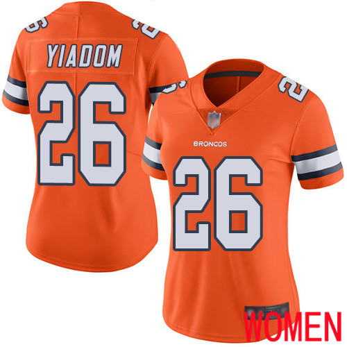 Women Denver Broncos 26 Isaac Yiadom Limited Orange Rush Vapor Untouchable Football NFL Jersey